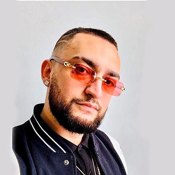 Gold Frame Rimless Pretty Women's Pink Tinted Mens 90's 2000s Fashion Sunglasses - Picture 2 of 5